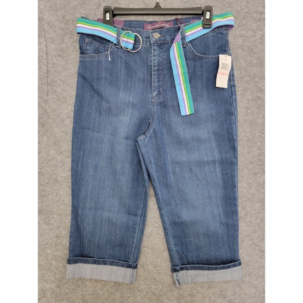 Gloria Vanderbilt Amanda Capri Jeans Dark Wash Ring Belt Stretch 10 Phoenix Wash